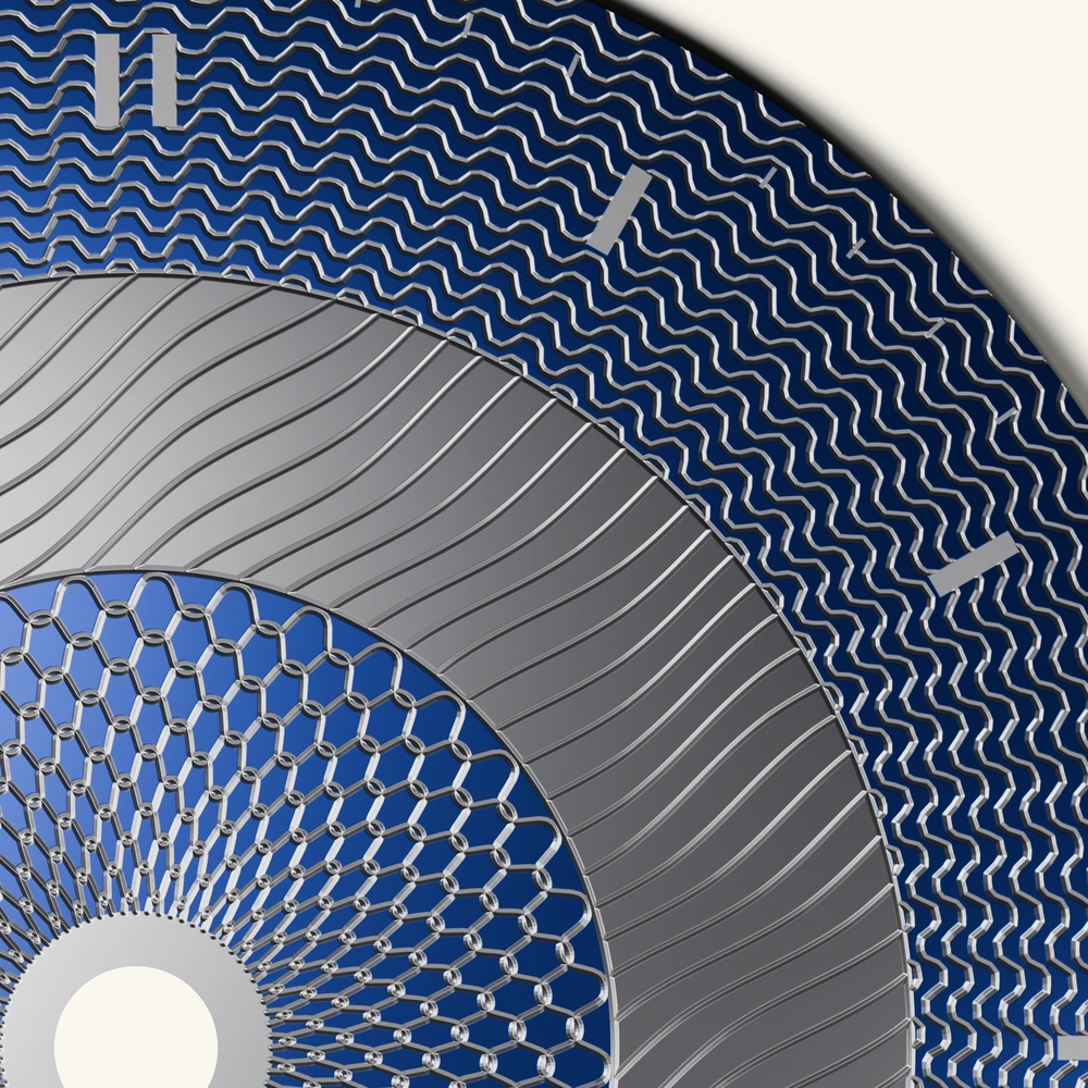 Offline digital material study showing the blue-and-silver pattern and solid markers in close-up.